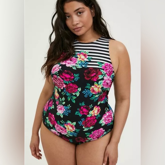 Torrid Size 1 Floral Striped Women's Swimsuit - Picture 1 of 9